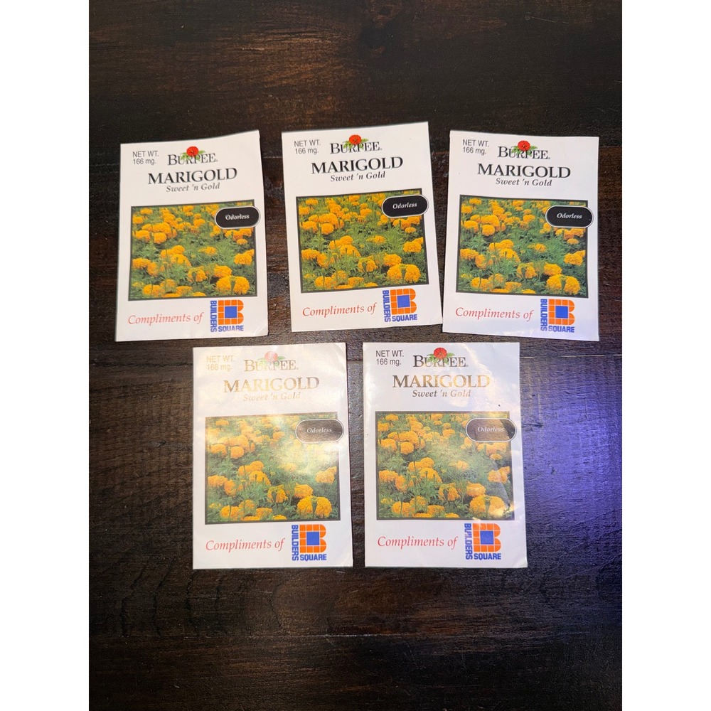 5 Vintage 1996 Burpee Marigold Sweet n Gold Seed Packets Builders Square